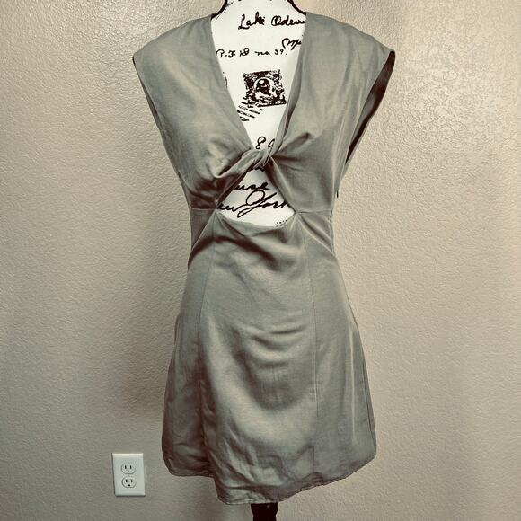 Zara army green twist front cutout mini dress size M chic baddie party bodycon - Picture 5 of 16